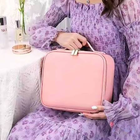 Maletín Organizador De Maquillaje Espejo Luz Led