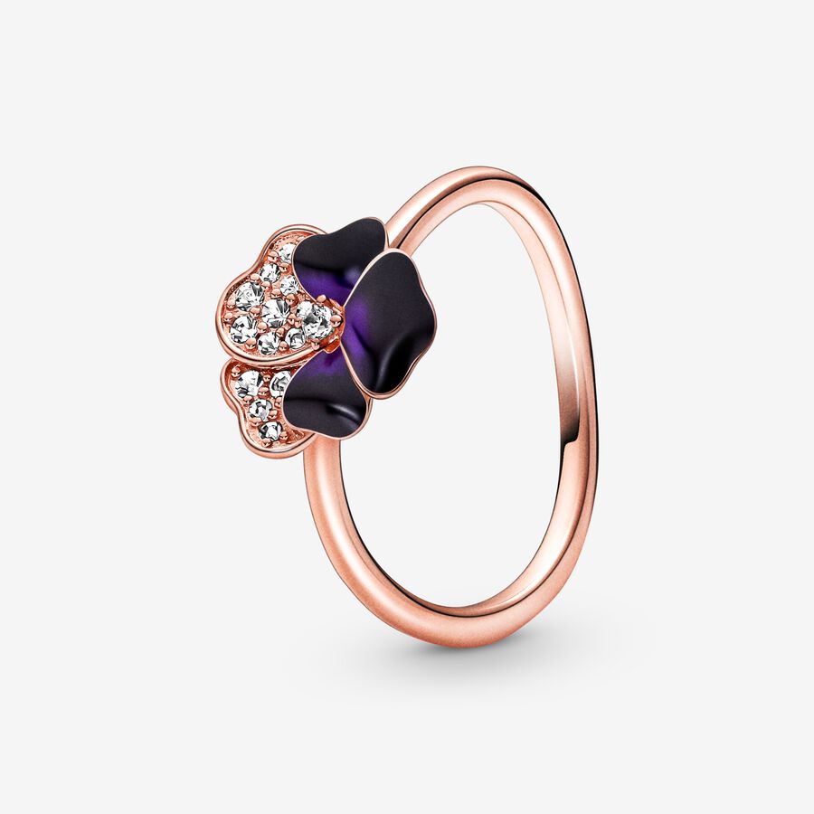 Anillo Pandora Flor Pensamiento Morado