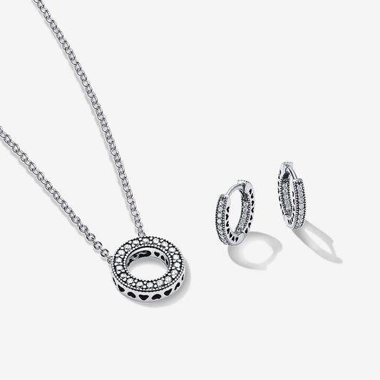 Set Pandora De Regalo Collar y Pendientes Circular de Corazones