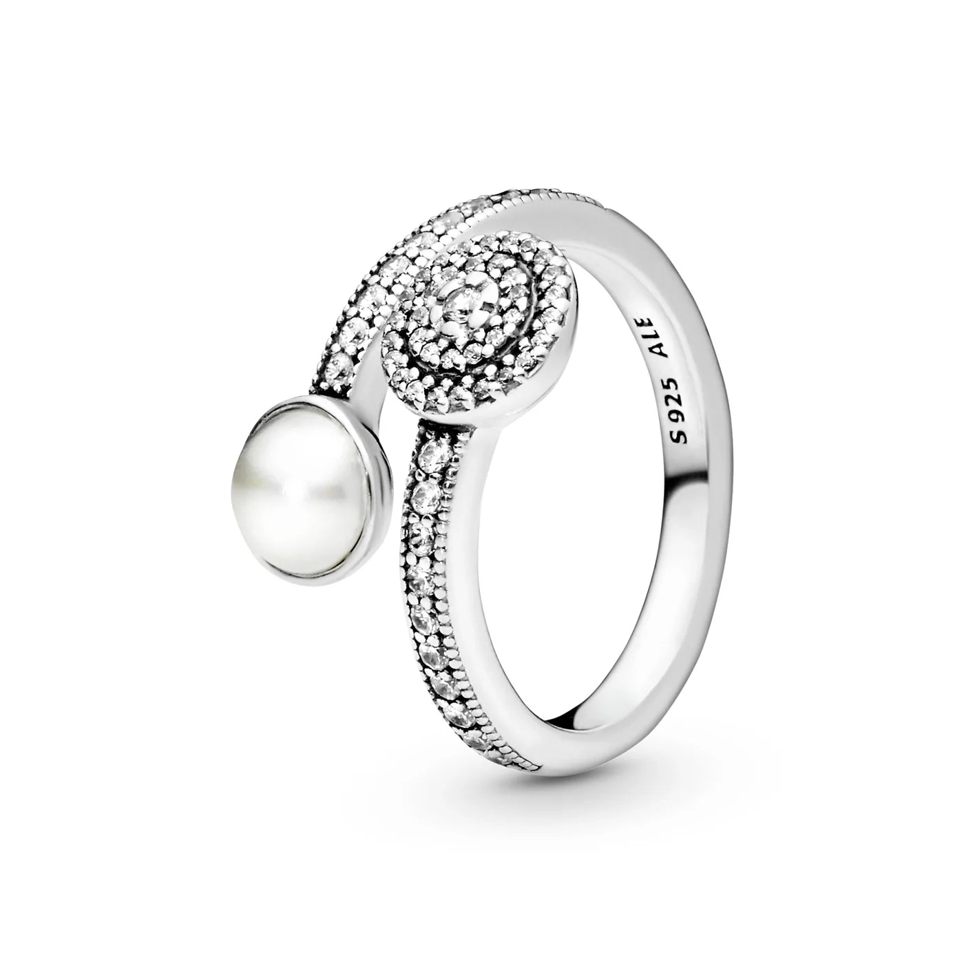 Anillo Pandora Abierto Con Perla De Cristal Blanco