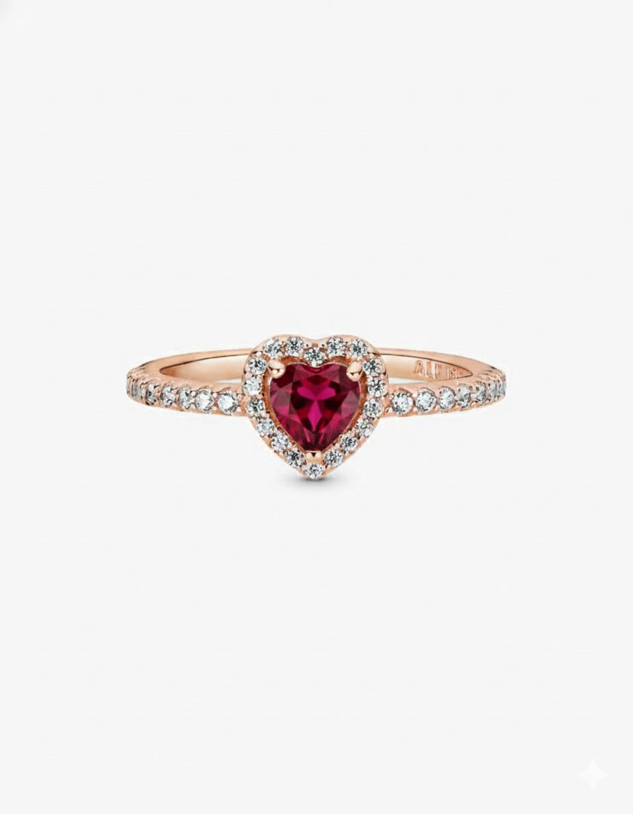 Anillo Pandora Corazón Rojo Brillante en Rose Gold