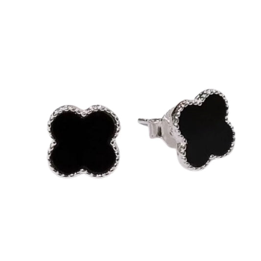 Aretes Van Cleef De 1 Trébol Liso Negro En Plata