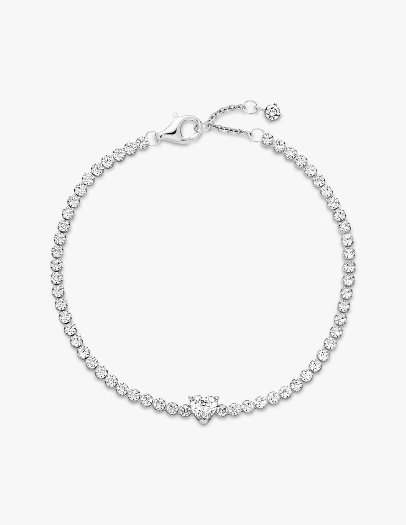 Pulsera Pandora de Tenis Corazón Blanco Brillante