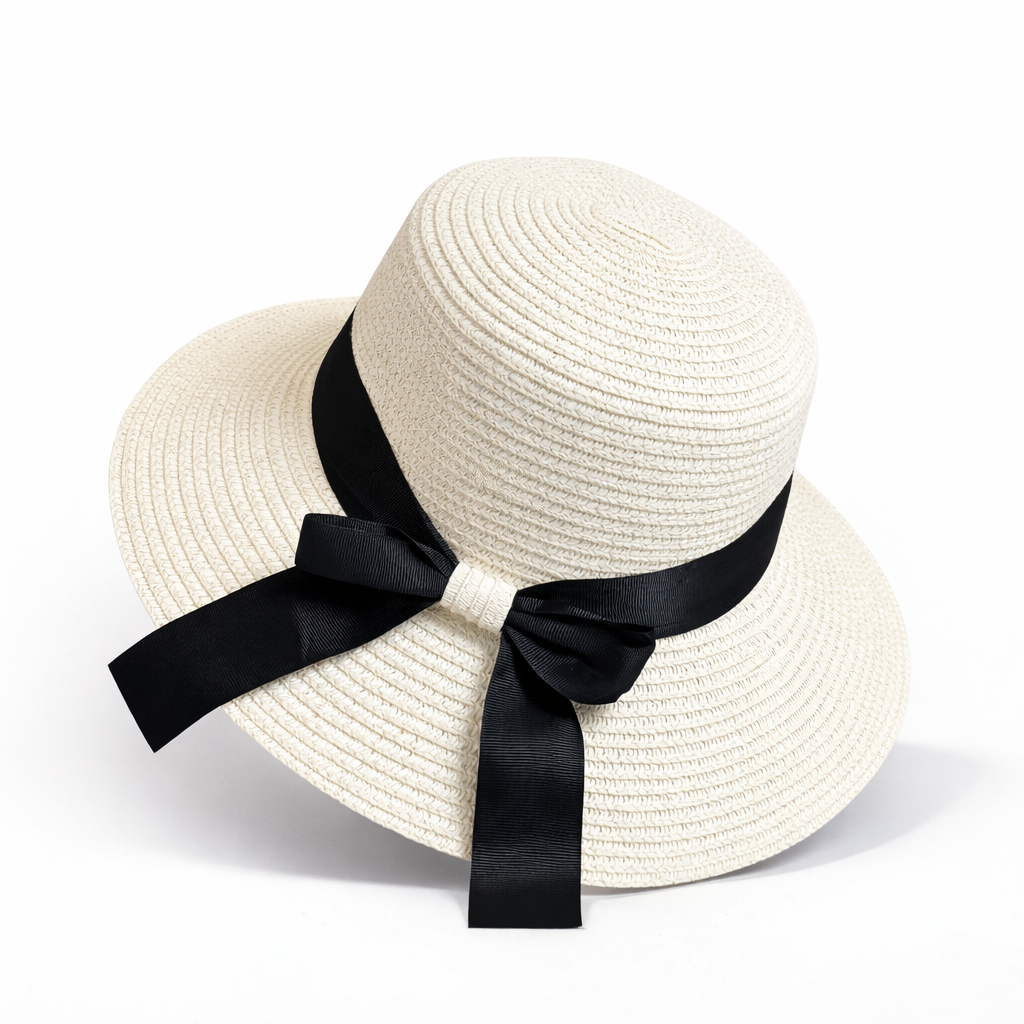Sombrero Playero Mediano Claro con Cinta Negra