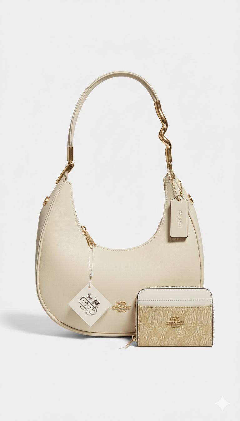 Cartera Coach Media Luna Calidad Alta Con monedero Beige