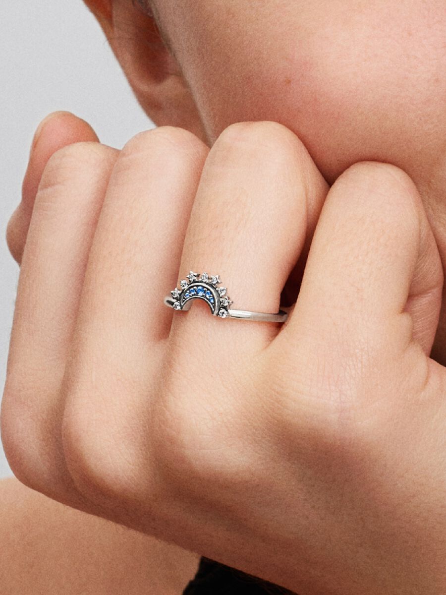 Anillo Pandora Luna Brilla Azul Celestial