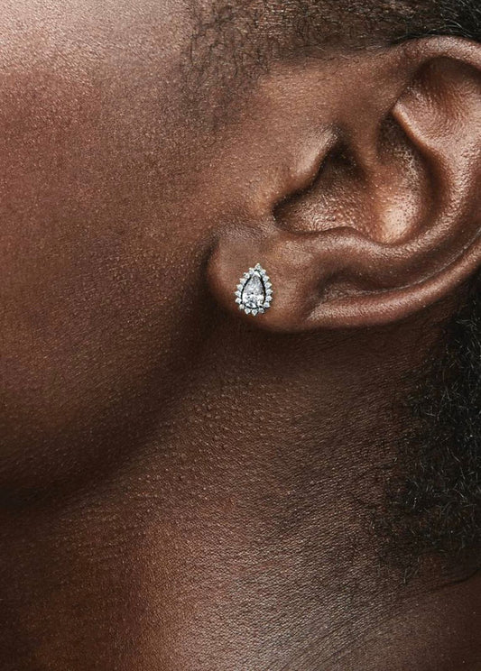 Aretes Pandora Botón de Halo Brillante Corte Pera