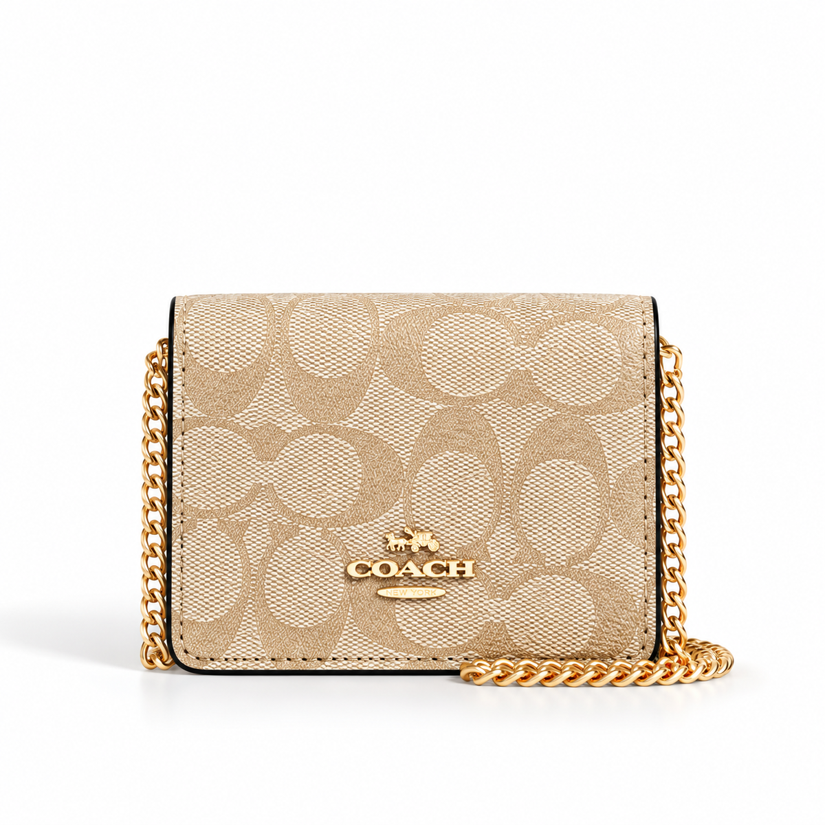 Cartera Coach Mini Beige De Cadena Con Caja
