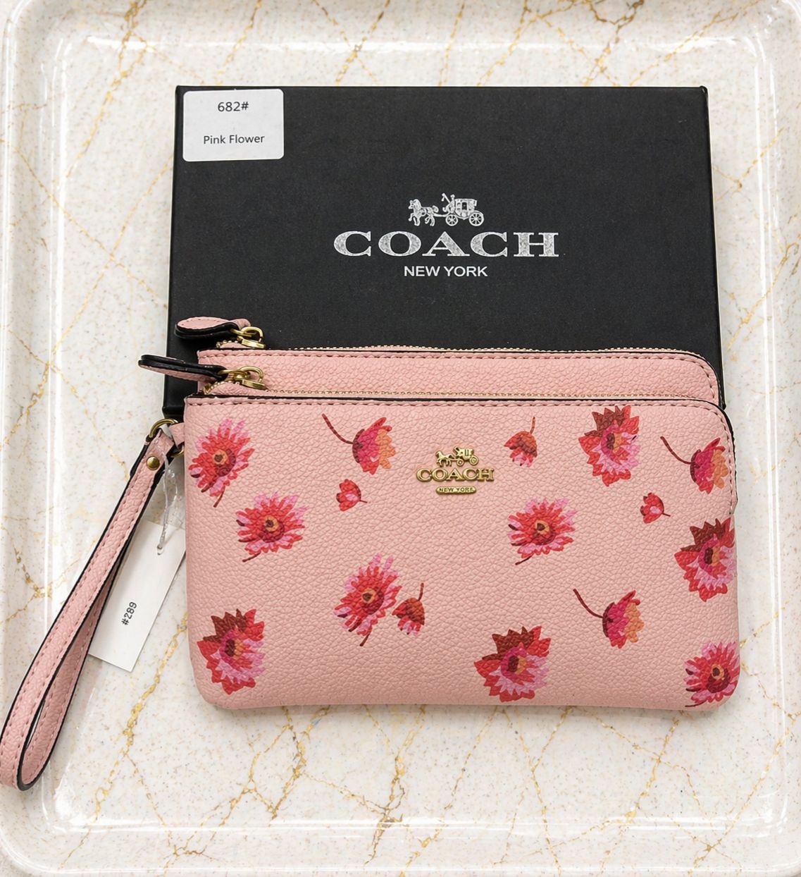 Cartera De Mano Coach Rosa Y Flores Con Caja