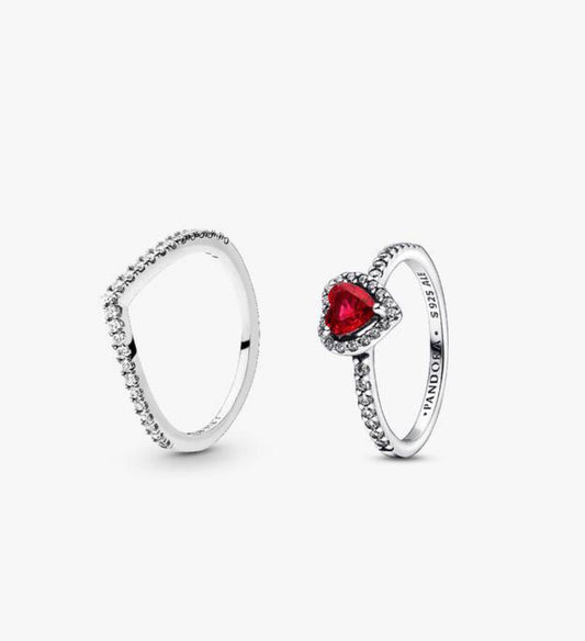 Set de regalo Pandora Anillos Deseo Clásico y Corazón Rojo