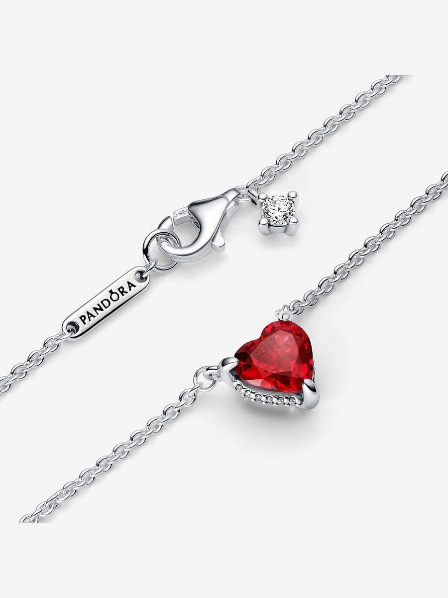 Collar Pandora con Colgante Halo y Corazón Rojo Brillante