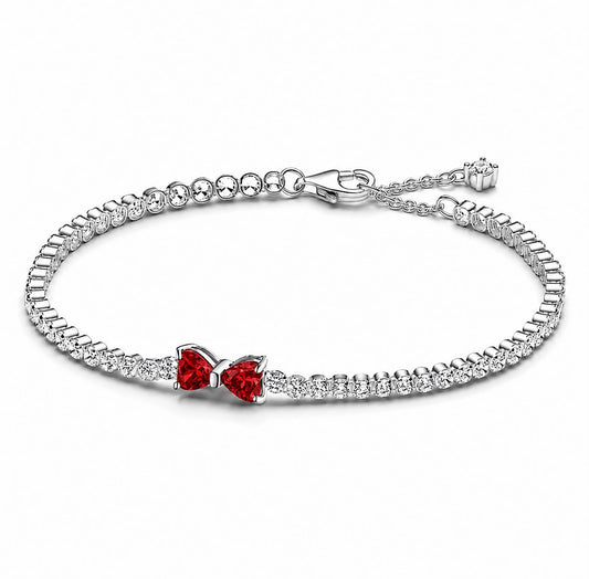 Brazalete Pandora De Tenis Moño Brillante Rojo