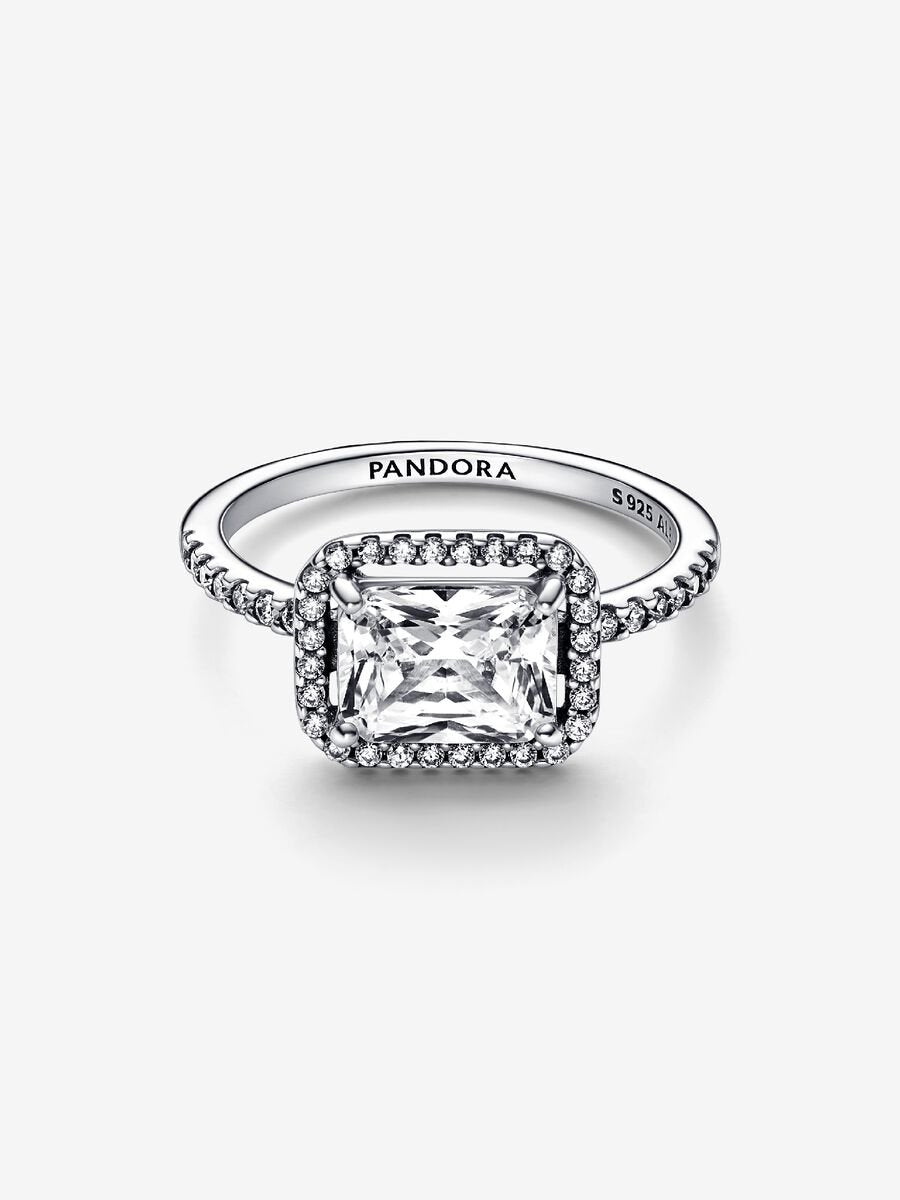 Anillo Pandora Halo Rectangular Brillante Plata de primera ley