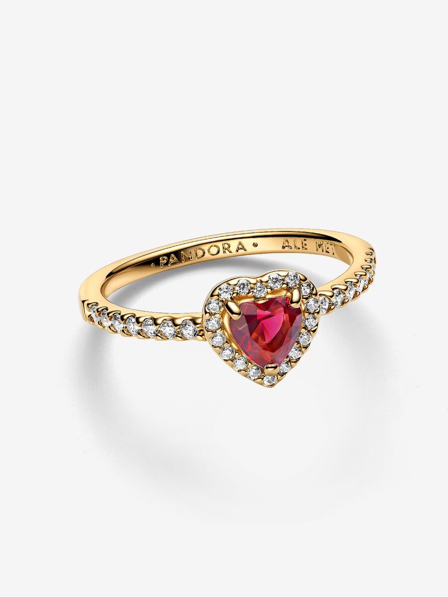 Anillo Pandora Corazón Rojo Brillante Dorado