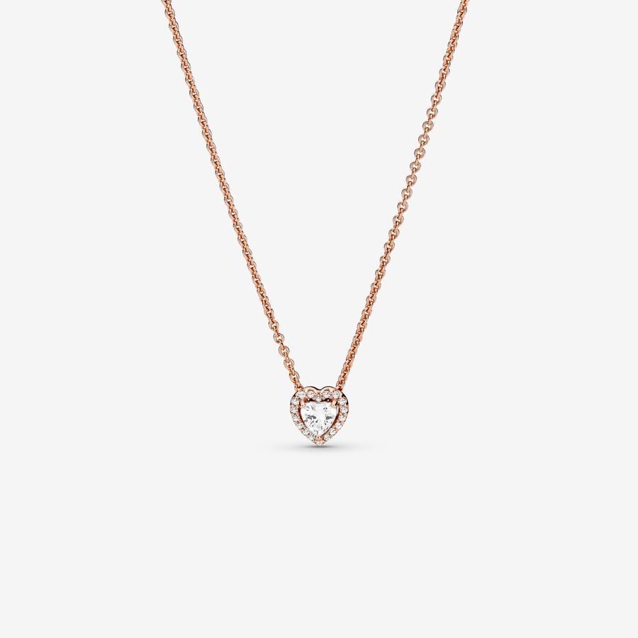 Collar Pandora Corazón Blanco En Rose Gold