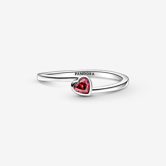 Anillo Pandora Corazón Solitario Rojo