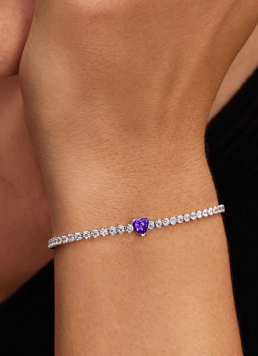 Brazalete Pandora de tenis Corazón Brillante Morado