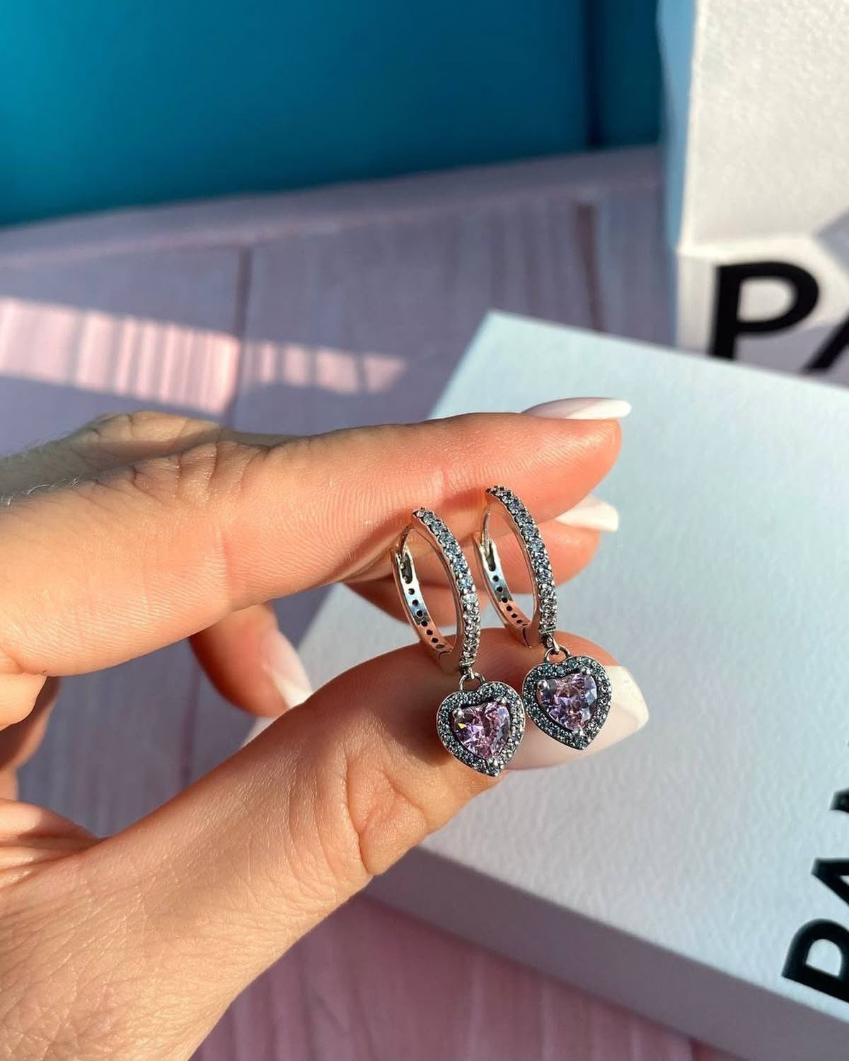 Argollas Pandora Corazón Rosado Brillante