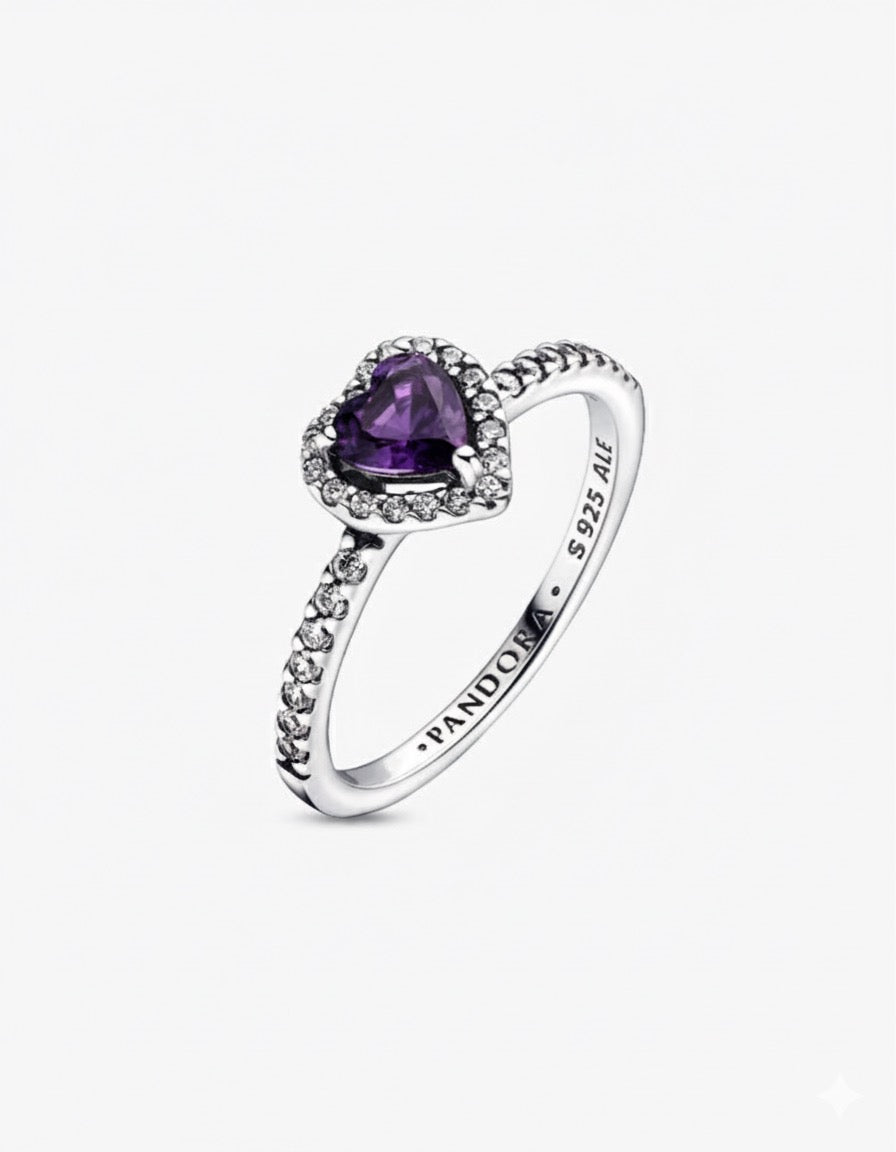 Anillo Pandora Corazón Morado Brillante
