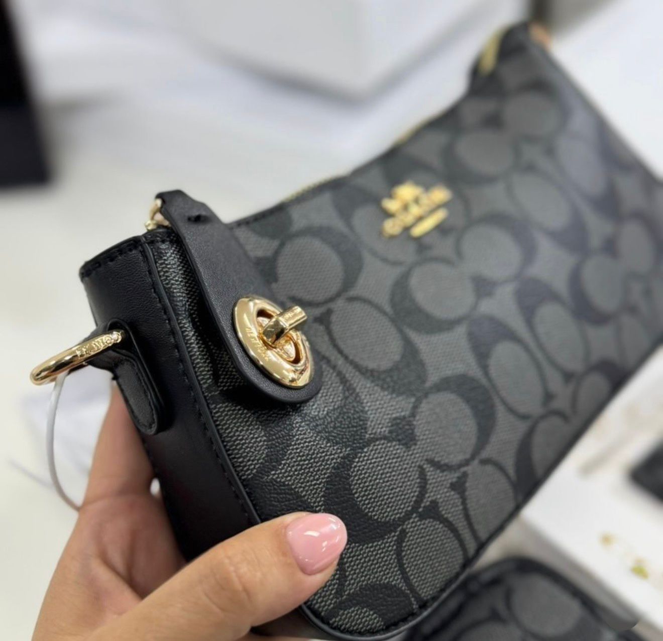 Set De Cartera Coach 3 Piezas en Negro Con Gris