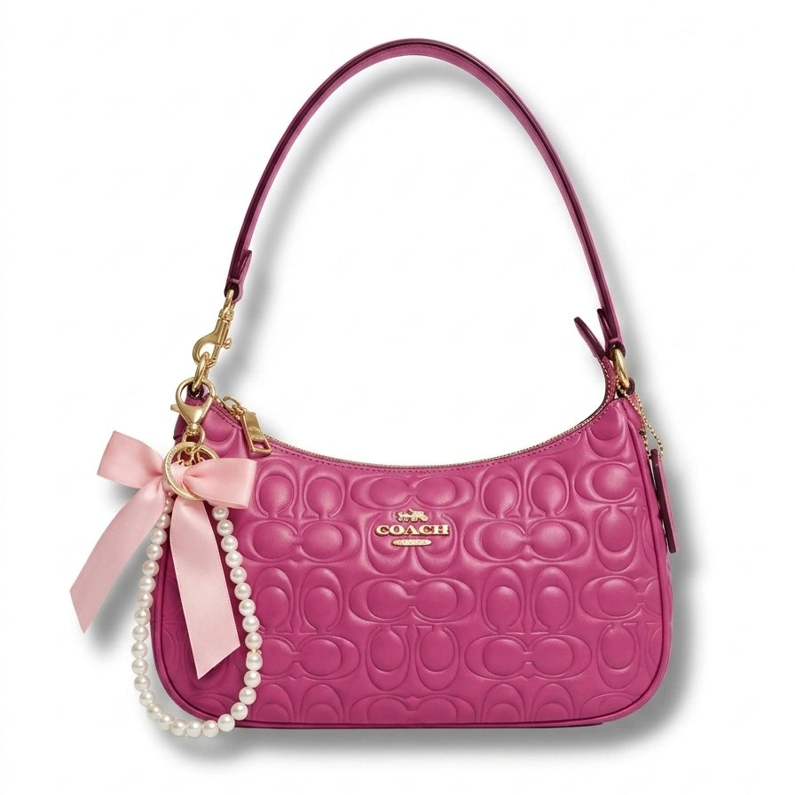 Cartera Coach Teri Rosa Textura Con Caja