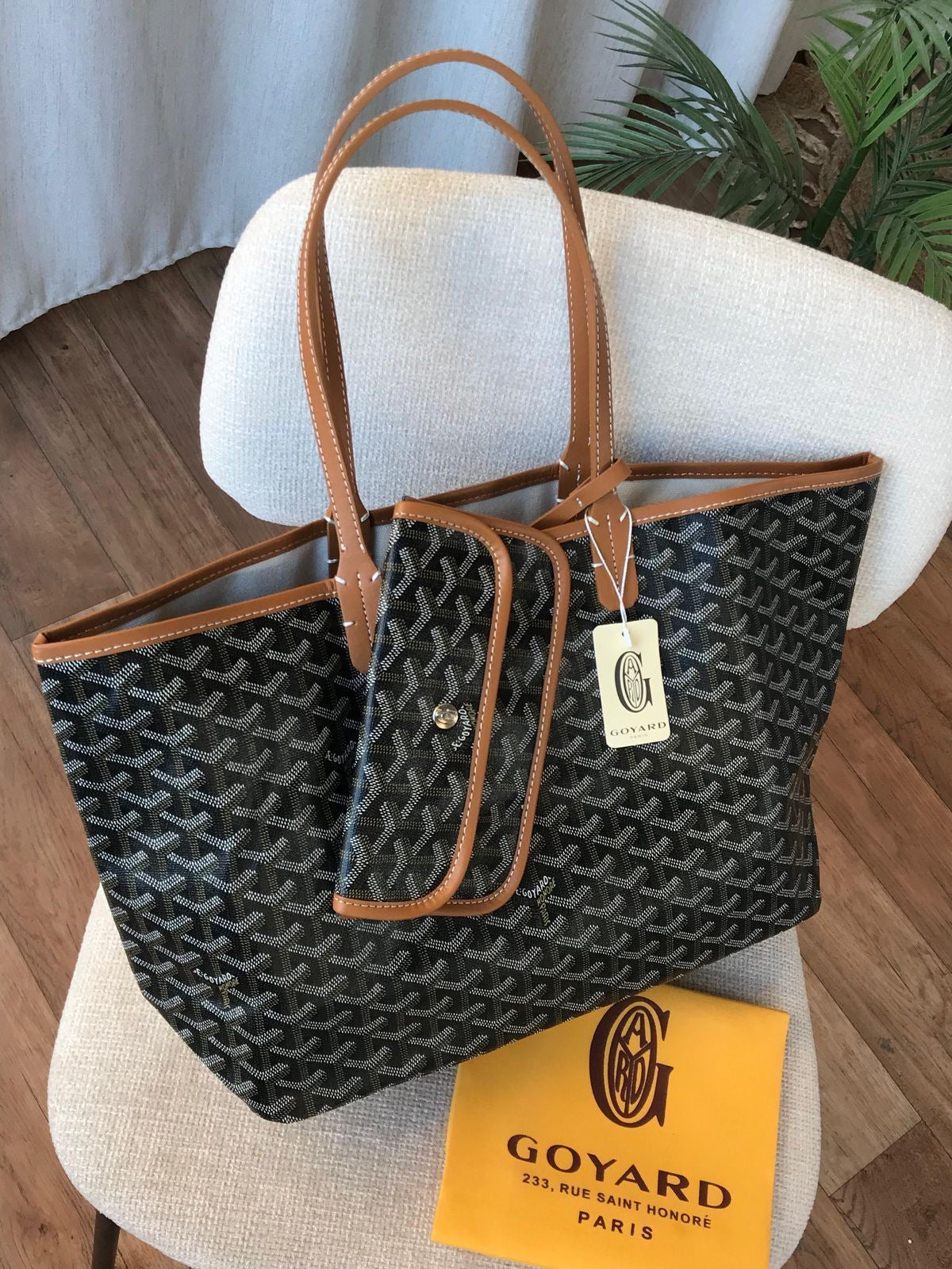 Cartera Goyard Mediana Negra Con Café Con Bolsa De Mano
