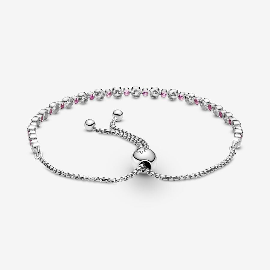 Pulsera Pandora Rosa y Transparente Brillante Con Cierre Deslizante