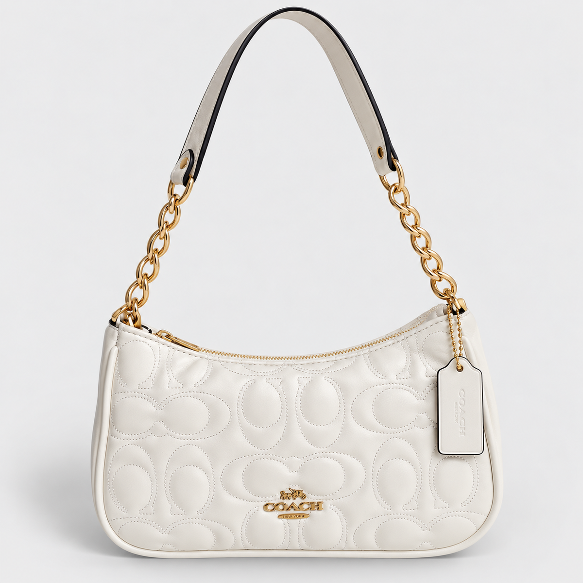 Cartera Coach Teri De Hombro Acolchonada Con Logotipo Blanca