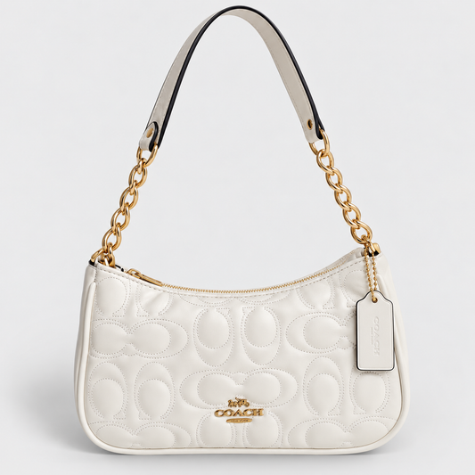 Cartera Coach Teri De Hombro Acolchonada Con Logotipo Blanca
