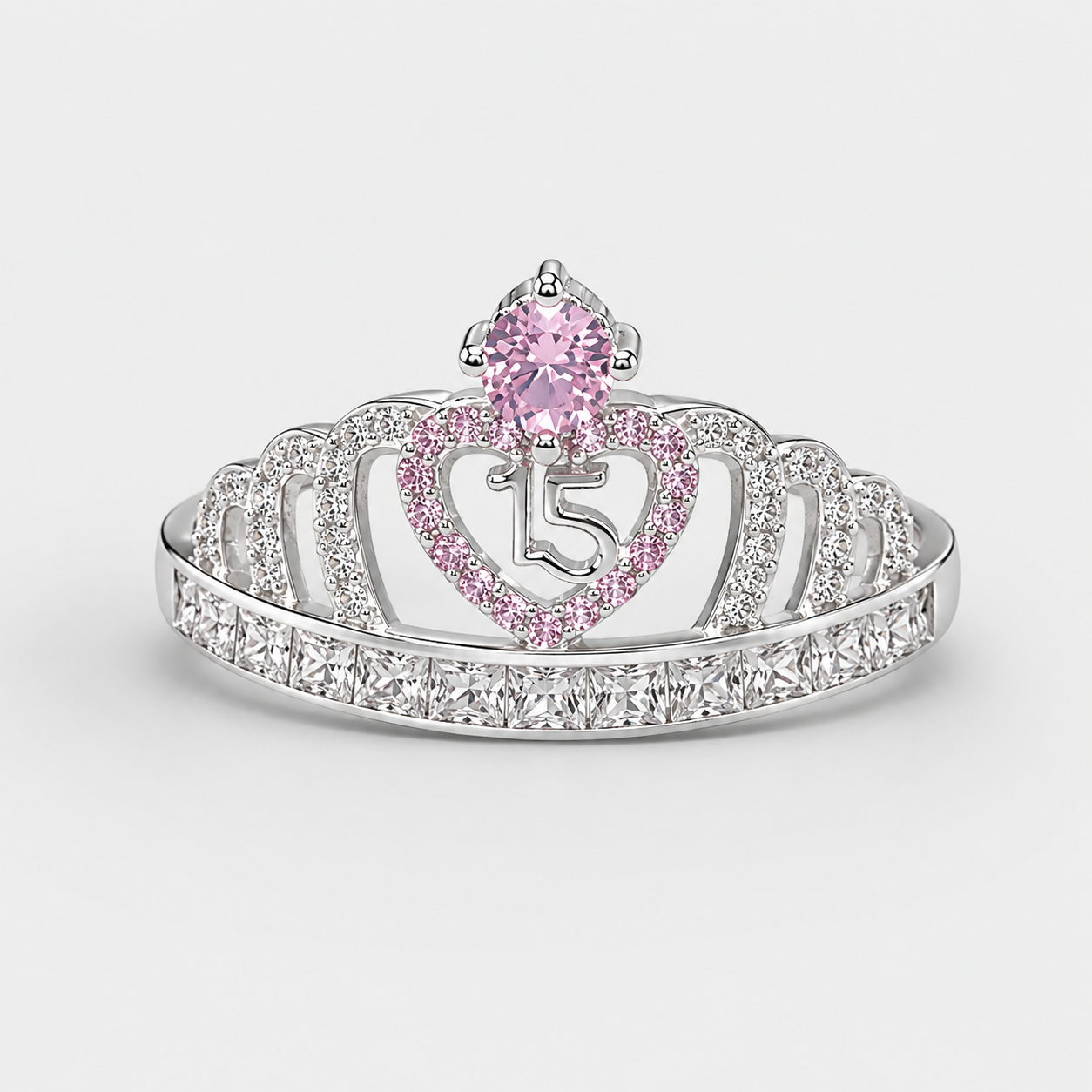 Anillo De 15 Años En Plata Modelo 3 En Rosa