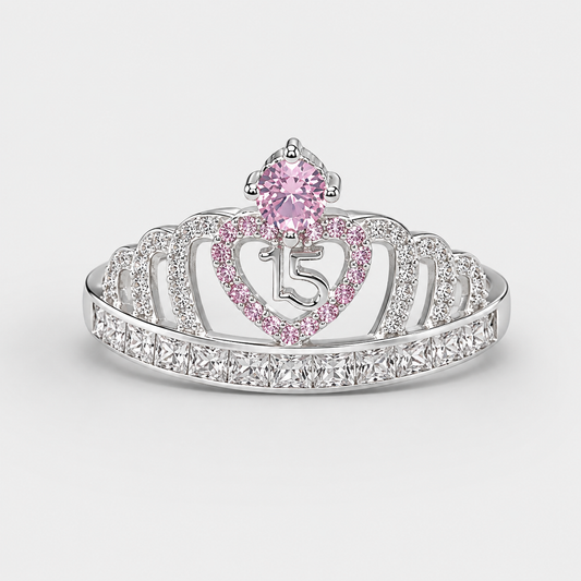 Anillo De 15 Años En Plata Modelo 3 En Rosa
