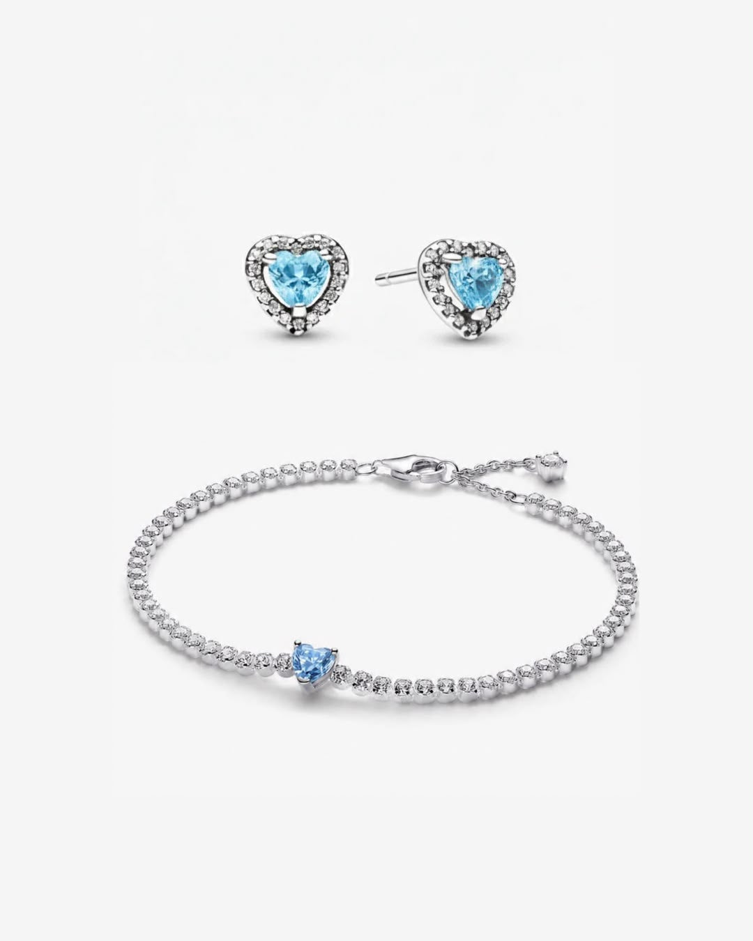 Set De Regalo Pandora Brazalete Y Aretes Corazón Celeste
