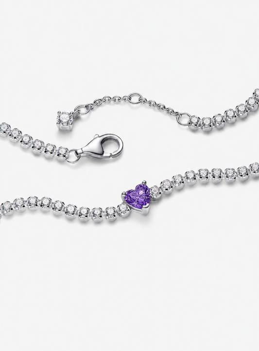 Brazalete Pandora de tenis Corazón Brillante Morado