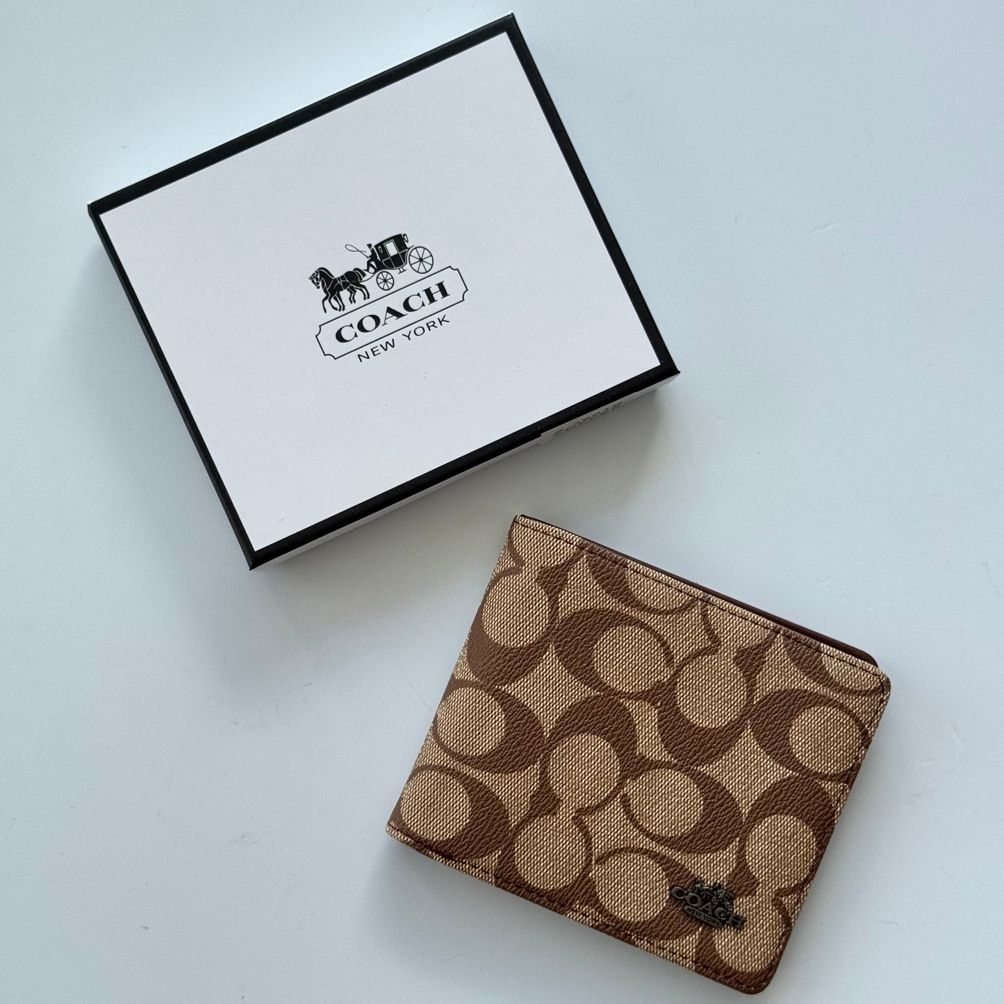 Billetera Para Caballero + Caja De Regalo Coach Café