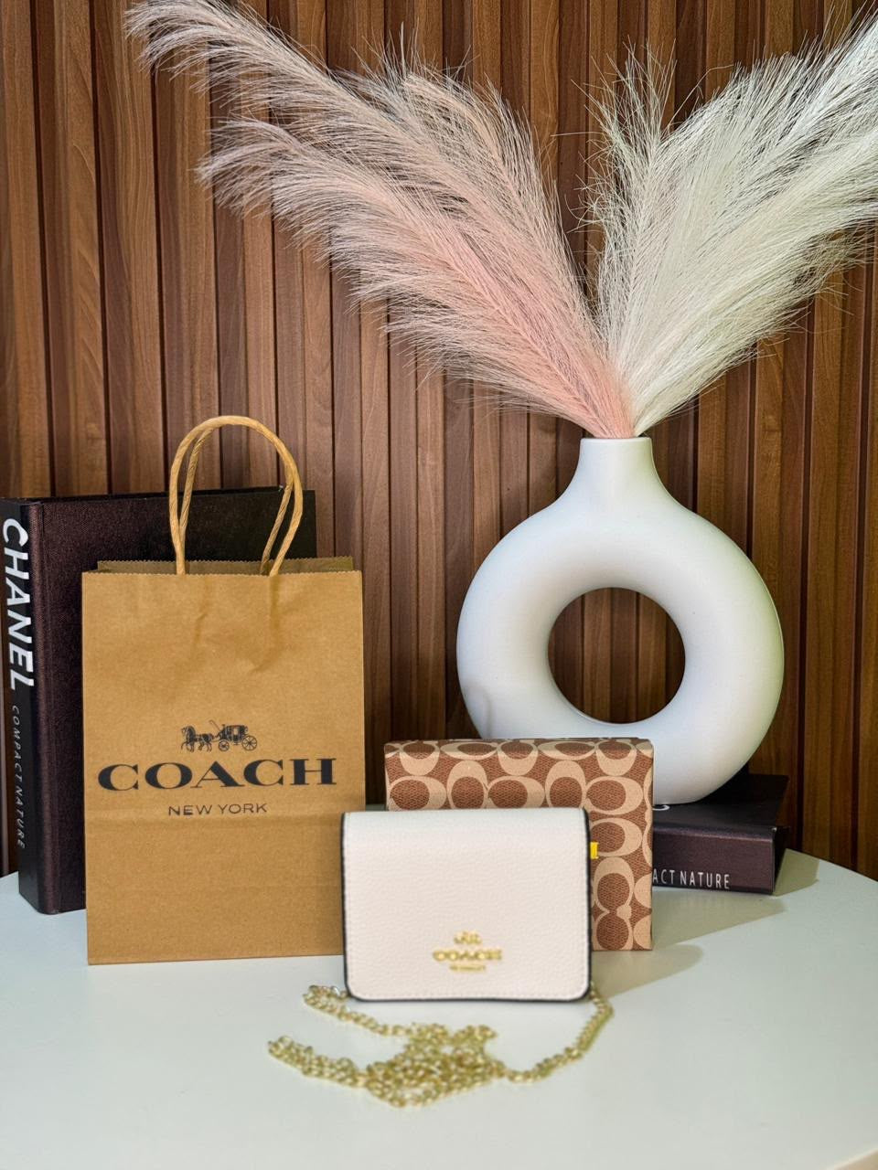 Cartera Coach Mini Blanca De Cadena Con Caja