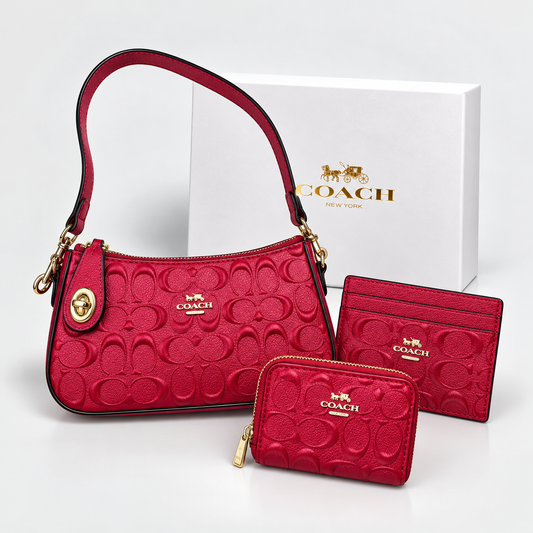 Set De 3 Carteras Coach Clásico Roja Y Caja