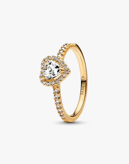 Anillo Pandora Corazón Blanco Brillante Dorado
