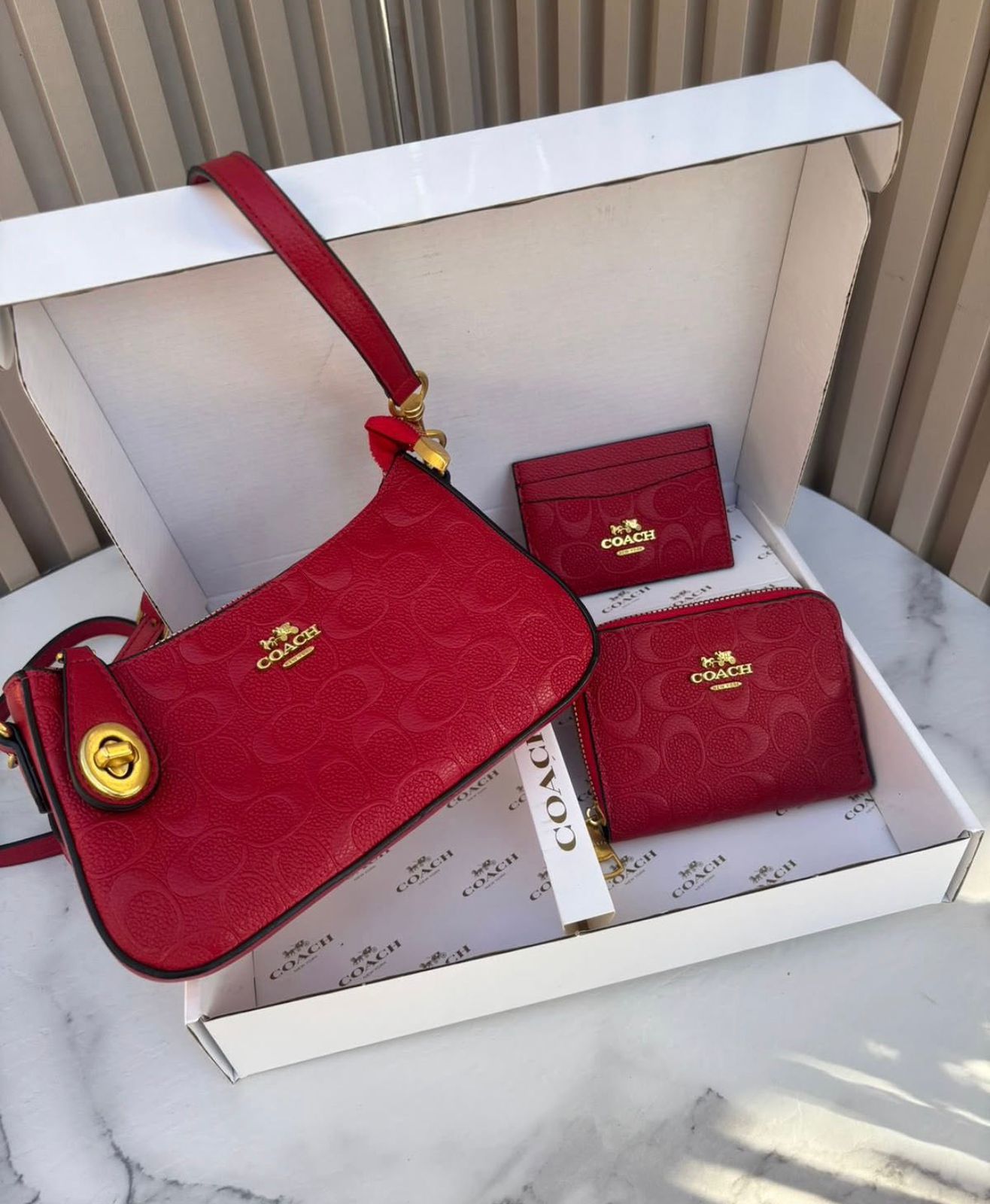 Set De Cartera Coach 3 Piezas en Rojo