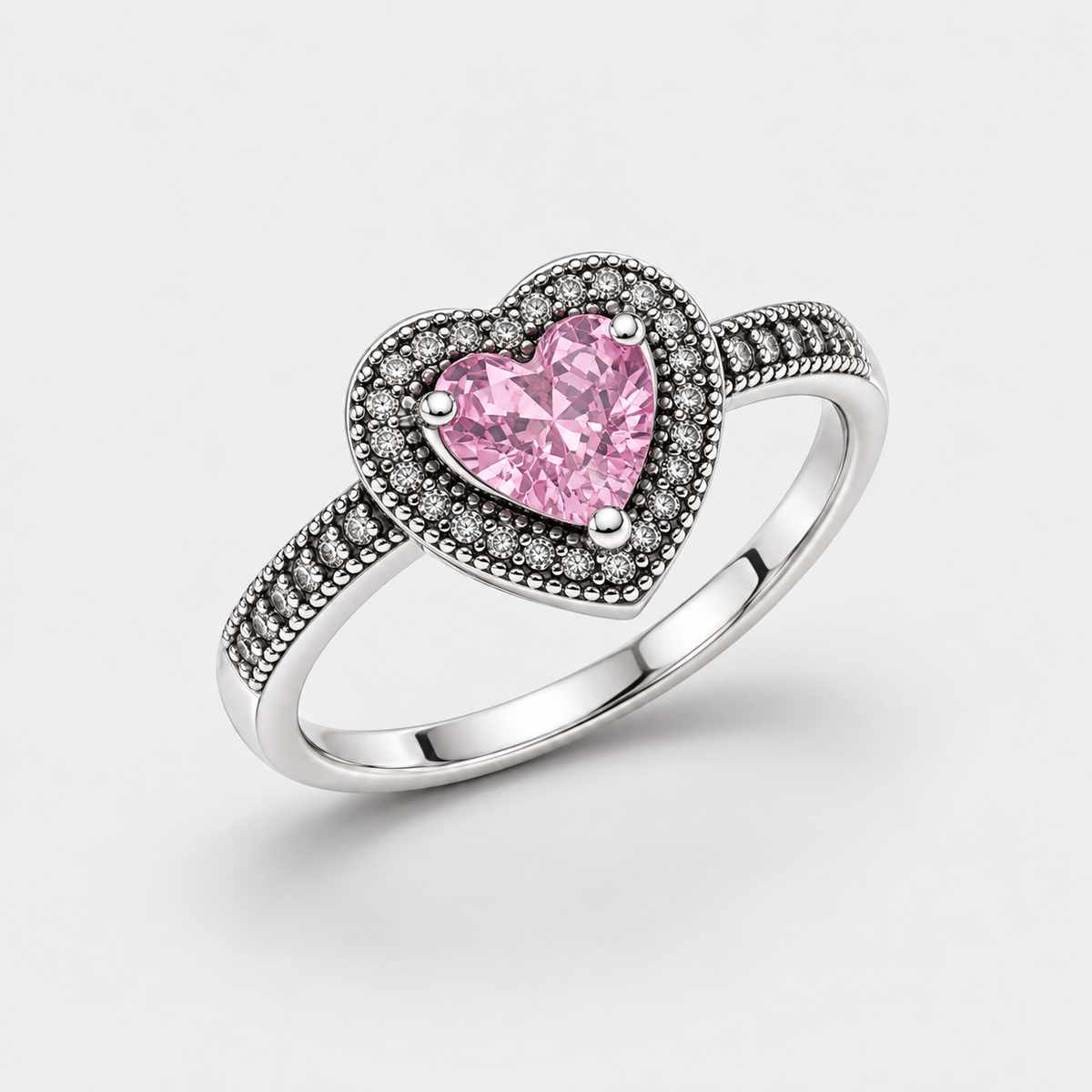 Anillo Pandora Corazón Brillante Grande Rosa