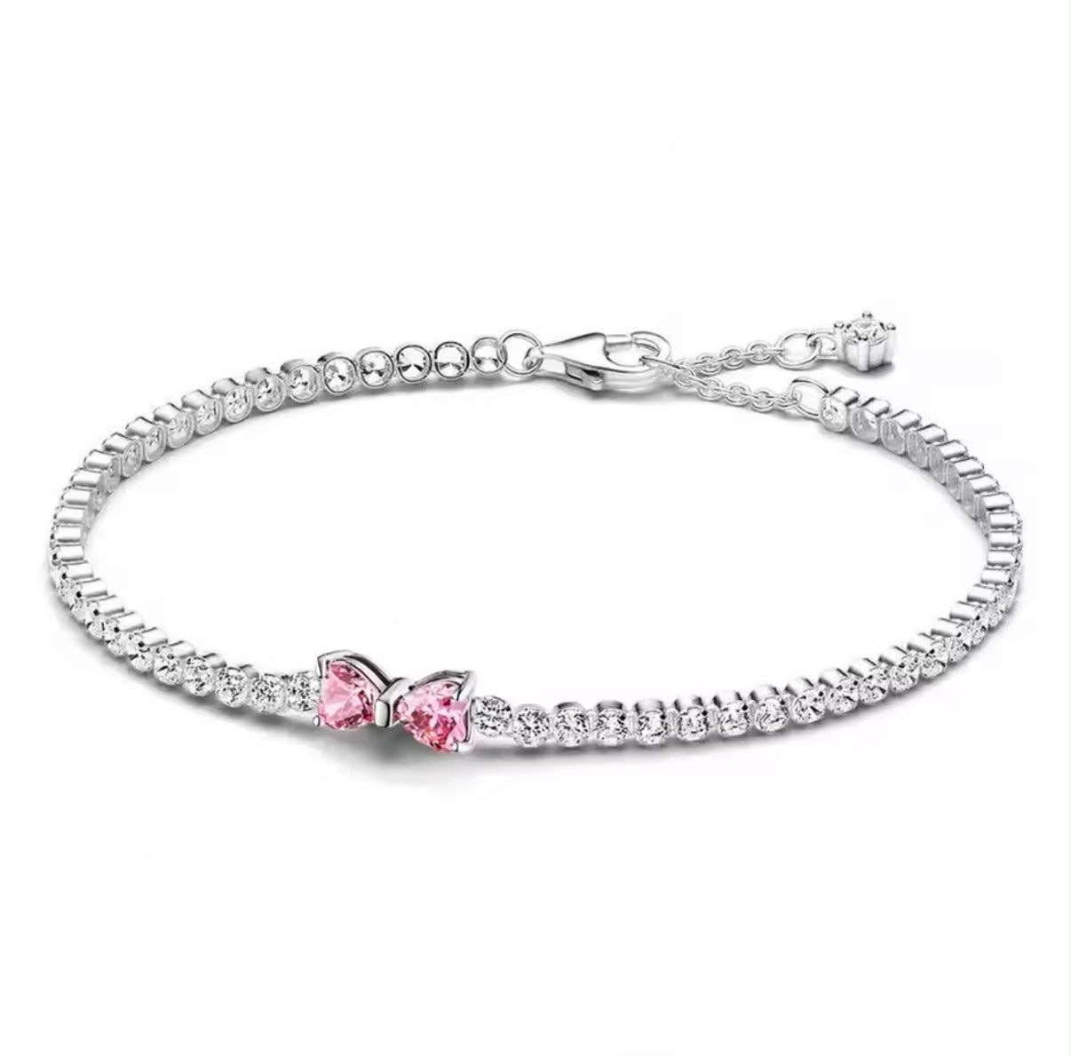 Brazalete Pandora De Tenis Moño Brillante Rosa