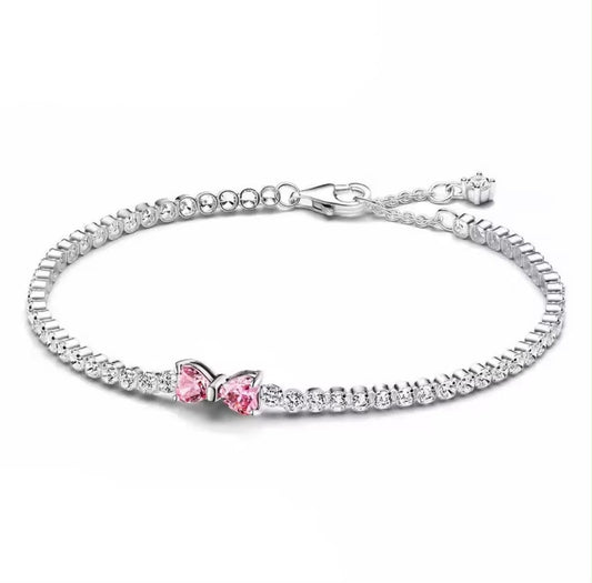 Brazalete Pandora De Tenis Moño Brillante Rosa