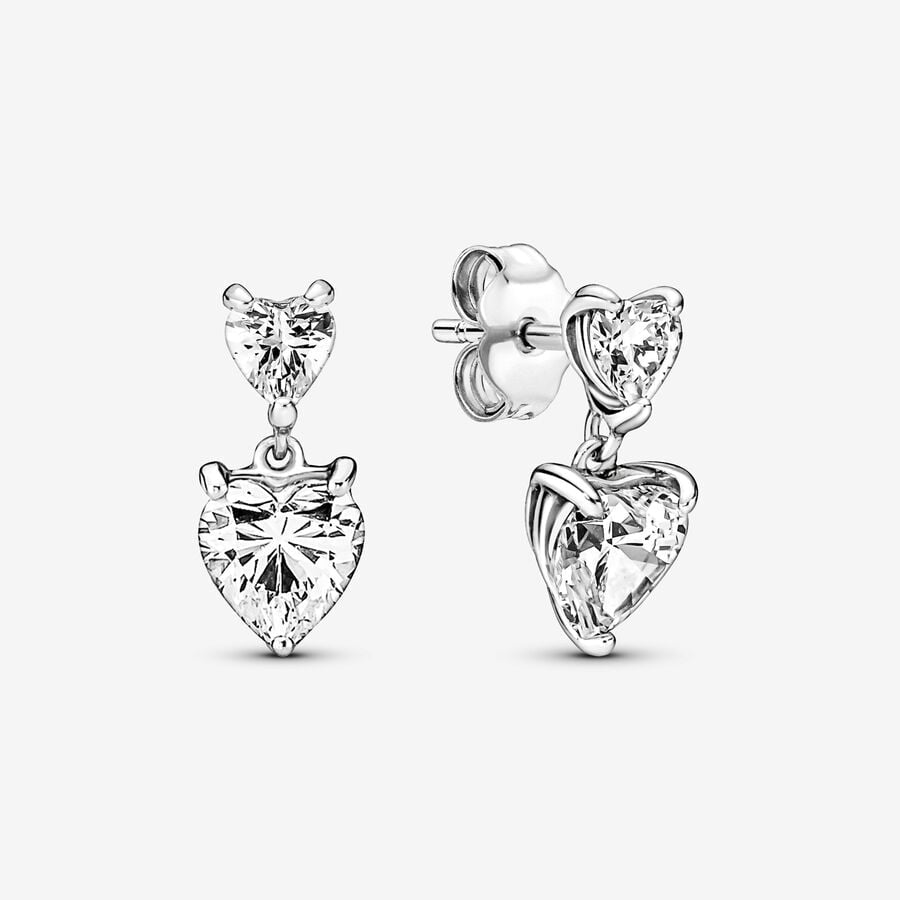 Aretes Pandora de Botón Doble Corazón Brillante