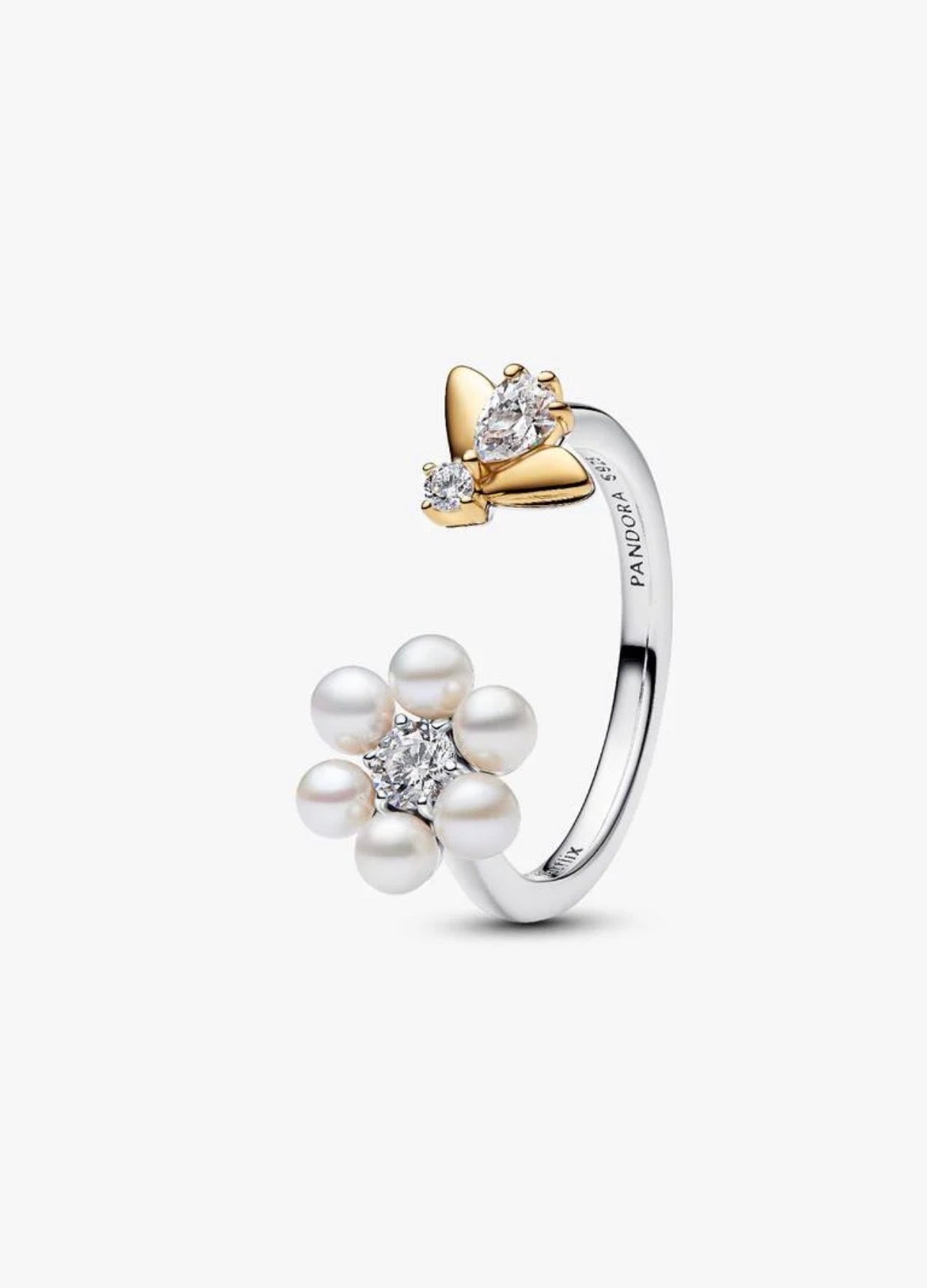 Anillo Pandora Abierto Abeja y Flor Perla Cultivada de Agua Dulce Tratada de Los Bridgerton de Netflix