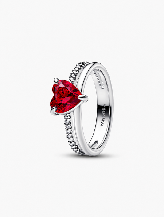 Anillo Pandora Corazón Rojo Doble Banda