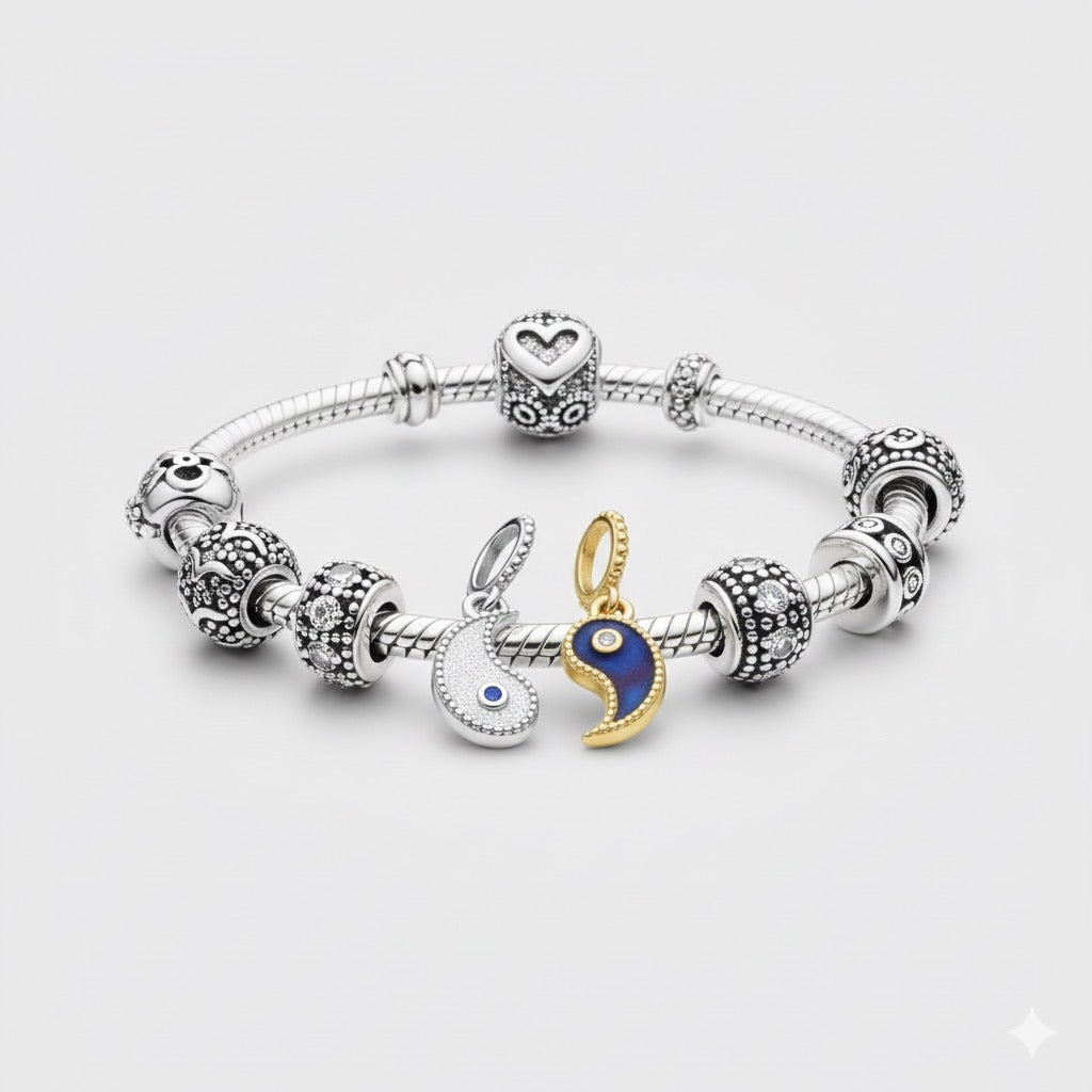 Charm Pandora Brillante de Yin y Yang Dorado y Plateado (2 charms)