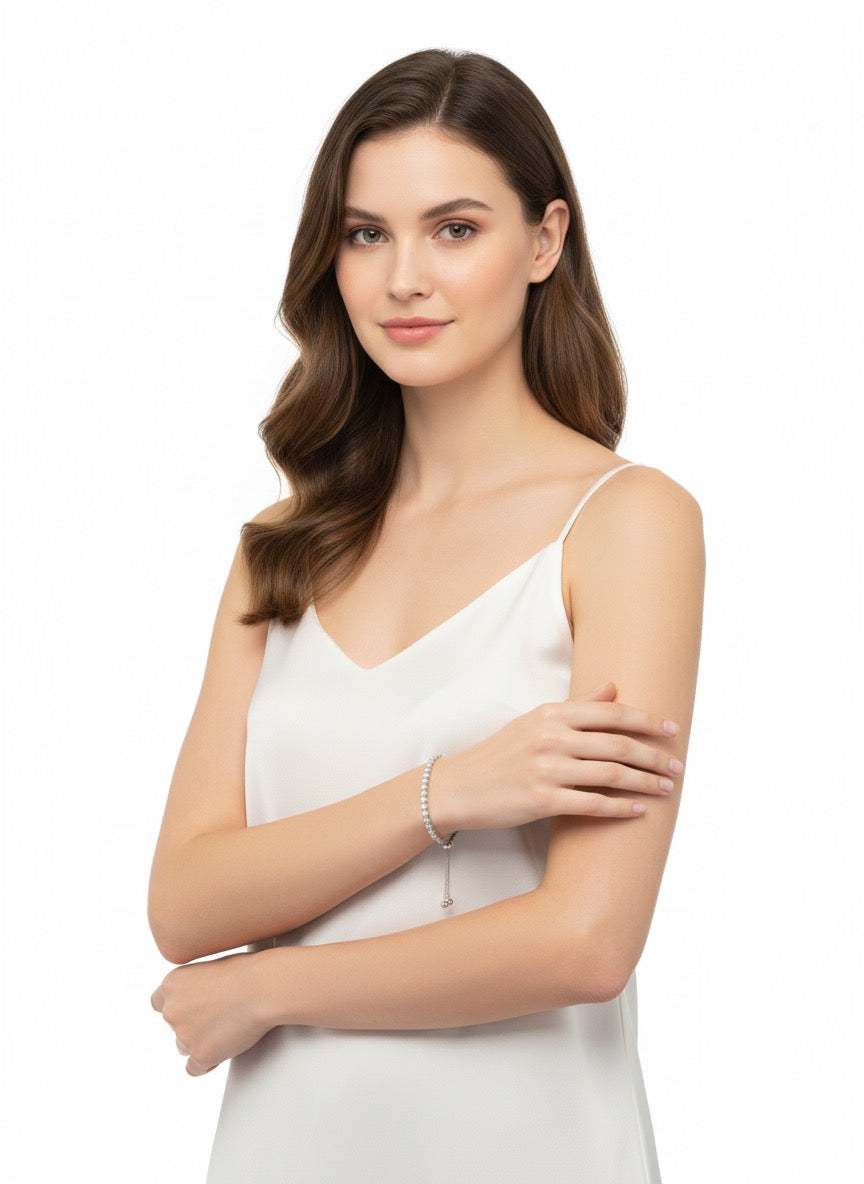 Brazalete De Tenis Ajustable Brillante Blanco