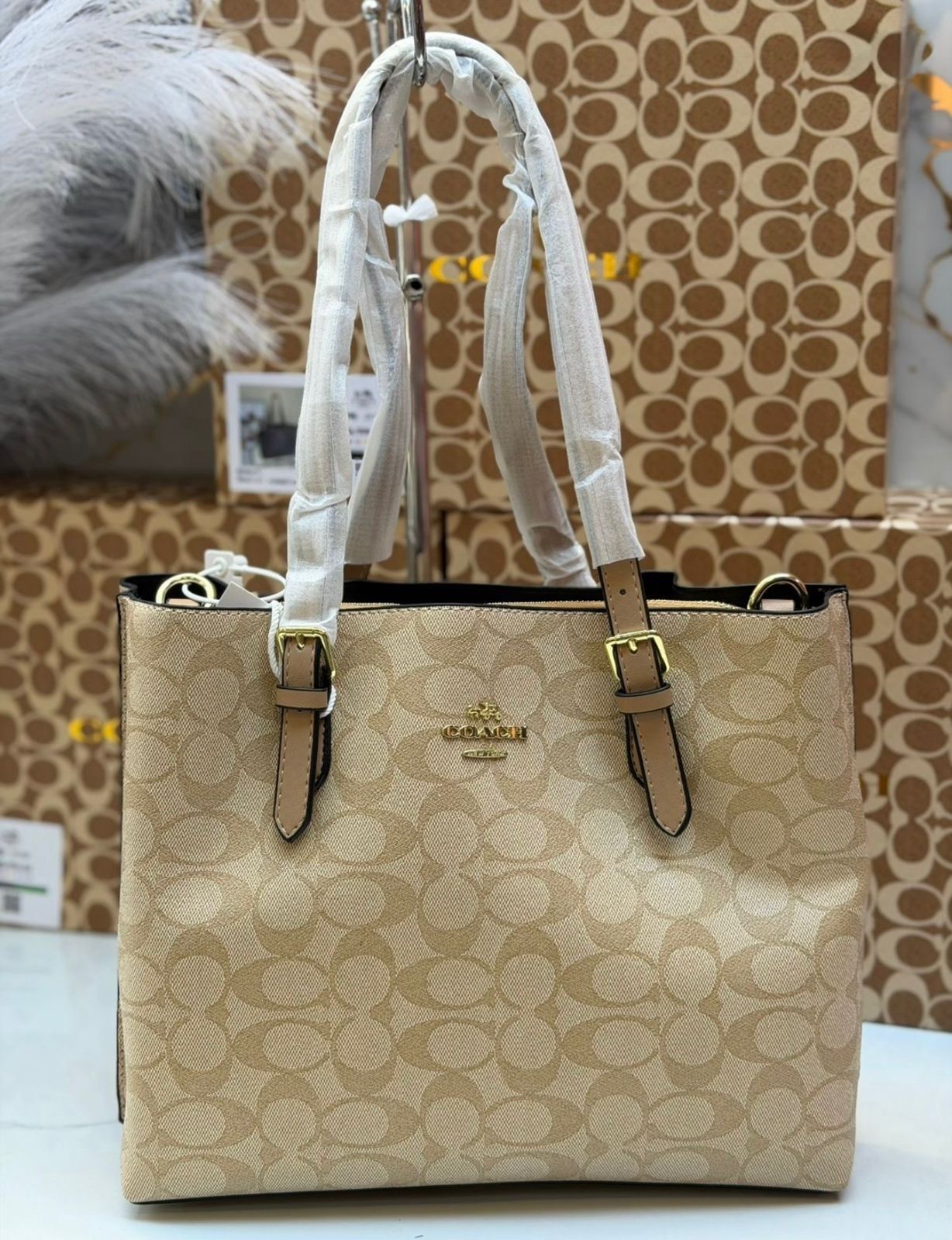 Cartera Coach Mollie Tote Beige Mediana