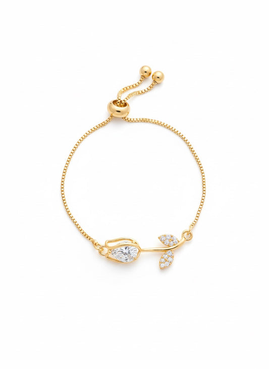 Pulsera Ajustable De Tulipán Con Zirconia Blanca