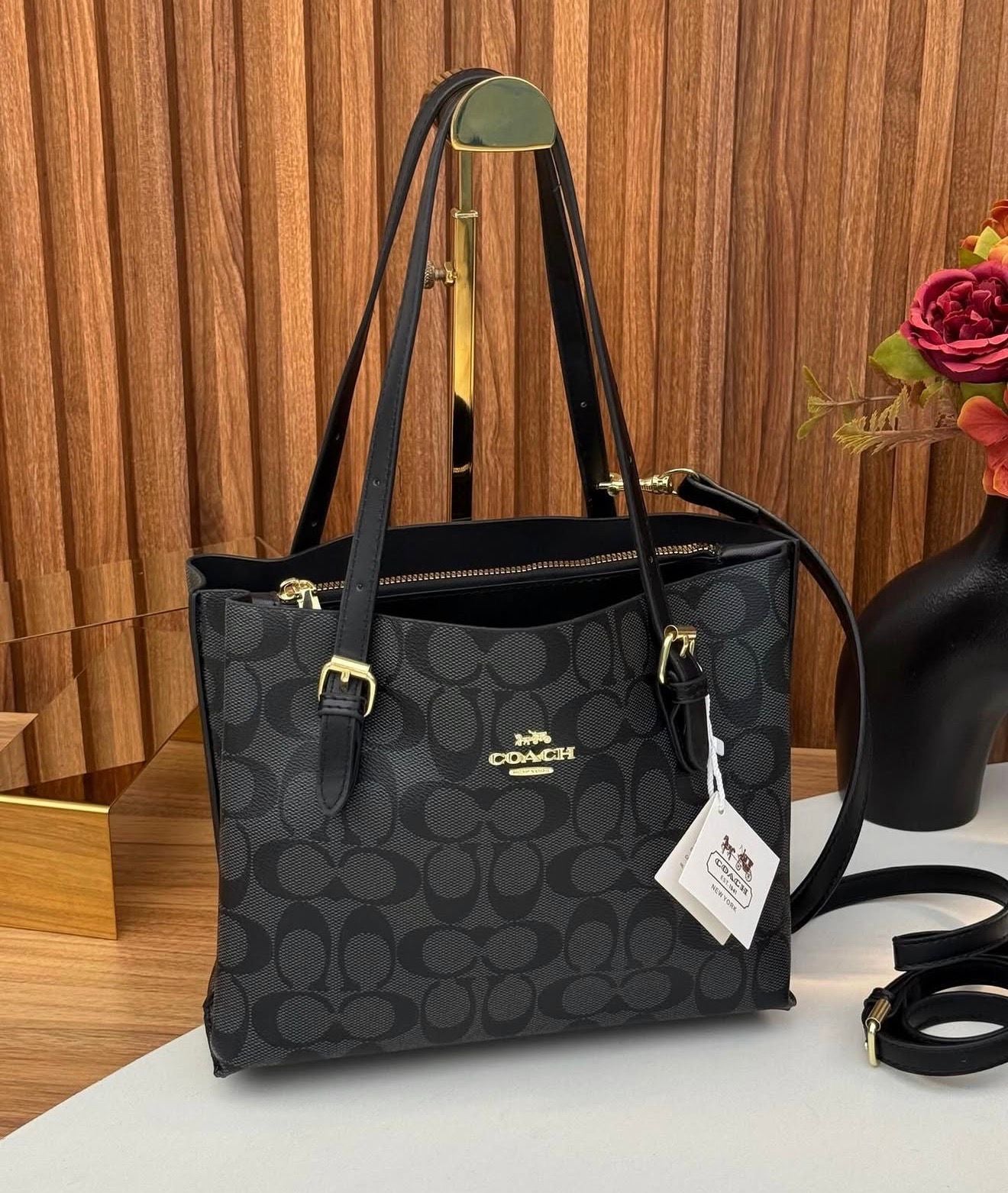 Cartera Mediana coach Mollie Tote Bag 25 Negra Con Caja