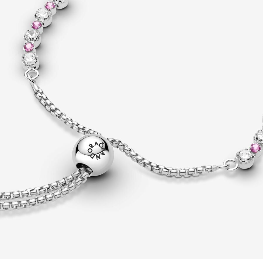 Pulsera Pandora Rosa y Transparente Brillante Con Cierre Deslizante